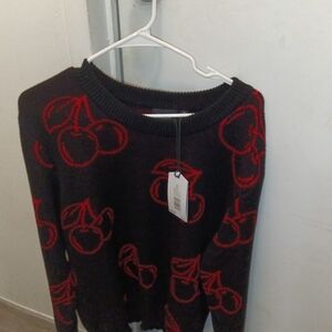 Cherry Pattern Black Sweater